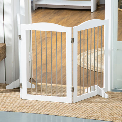 Barreira de Segurança para Cães Barreira de Segurança para Escadas e Portas 154x30x80cm Barreira de Segurança Dobrável com Suporte de Pé para Interior Branco