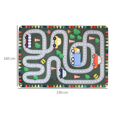 ZONEKIZ Tapete para Crianças 230x160 cm Tapete Infantil com Desenho de Estrada e Antiderrapante para Dormitório Sala de Jogos Verde