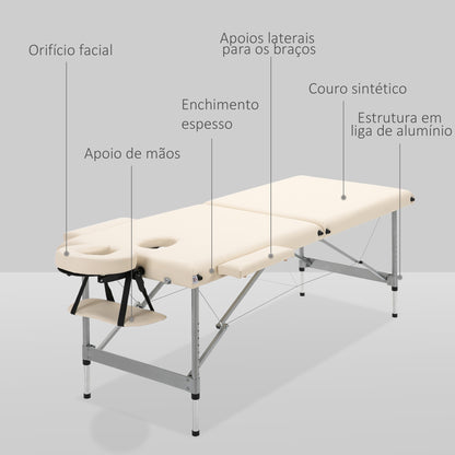 HOMCOM Marquesa Dobrável Mesa de Massagem Portátil com Altura Ajustável em 7 Posições Apoio para a Cabeça e Estrutura de Liga de Alumínio para Fisioterapia Carga 130kg 186x71x62-83cm Bege