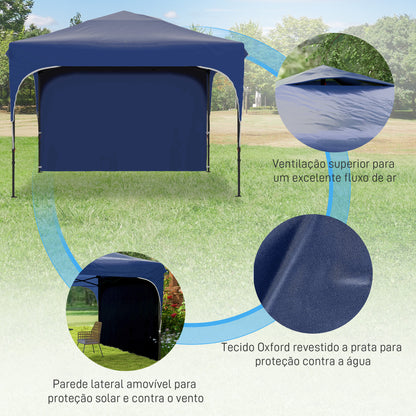 Outsunny Tenda Dobrável 3x3m com Altura Ajustável Tenda de Jardim com 1 Parede Lateral Teto com Ventilação 4 Sacos de Areia e Bolsa de Transporte para Campismo Festas Azul