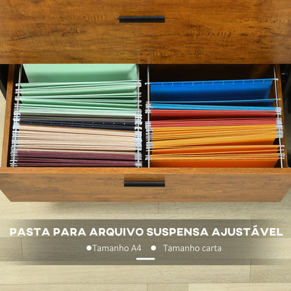 HOMCOM Móvel Arquivo para Escritório com 2 Gavetas Bloco de Gavetas para Arquivos com Fechadura para Pastas Suspensas Tamanho A4 e Carta 80x39x73,5 cm Preto e Marrom