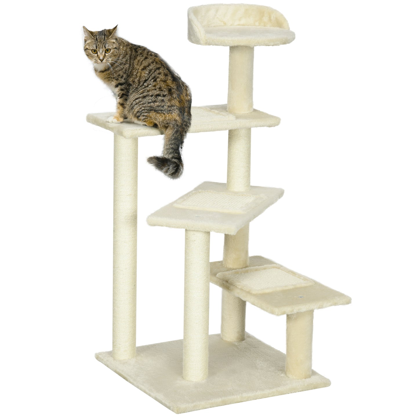 PawHut Árvore para gato Poste para arranhar com cama de plataforma e cobertor de sisal de veludo bege - 50x50x100cm