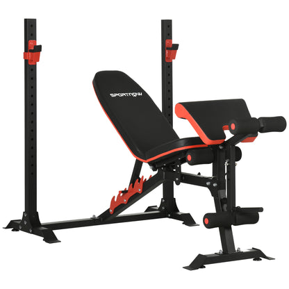 SPORTNOW Banco de Musculação Multifuncional Banco de Pesos com Encosto Reclinável e Suporte de Barras Ajustável para Treino de Abdominal Pernas Braços e Peitoral Carga 150 kg 180x110x126 cm Preto