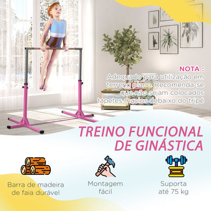 HOMCOM Barra de Ginástica para Crianças acima de 3 Anos Barra de Treino com Altura Ajustável 92-150 cm Barra Horizontal de Ginástica Carga 75 kg 197x121x150 cm Rosa