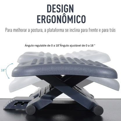 Apoio de pés ergonômico ajustável para escritório 46 x 35 cm Cinza escura