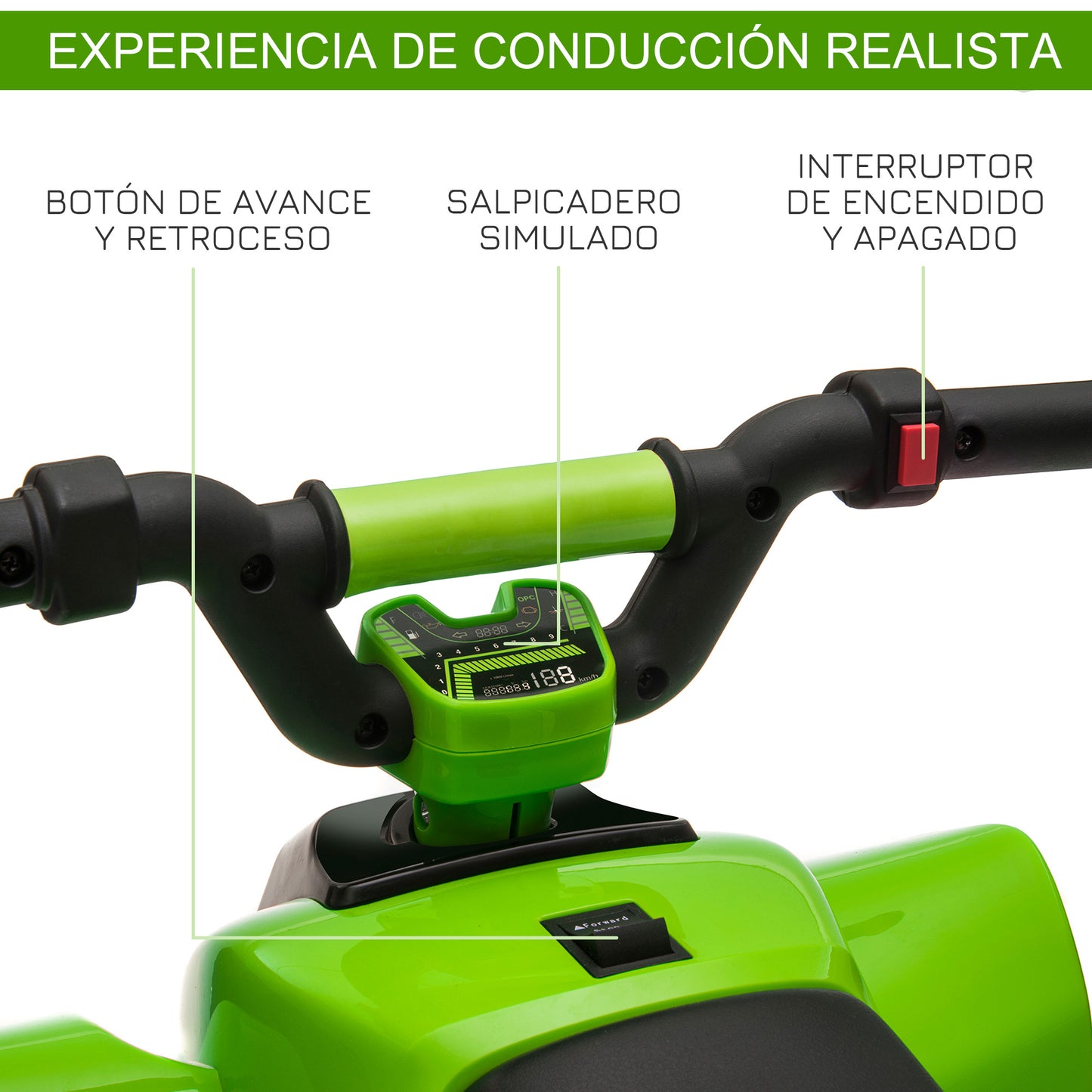 HOMCOM Quadriciclo Elétrico para Crianças de 18-36 Meses Veículo Elétrico Quadriciclo a Bateria 6V com Avance e Retrocesso Carga Máx. 20kg 72x40x45,5cm Verde