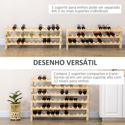 HOMCOM Suporte para Garrafas de Vinho para 72 Garrafas Garrafeira com 6 Níveis Suporte para Vinhos Vertical para Cozinha Sala de Jantar Bar 114x28x85 cm Madeira