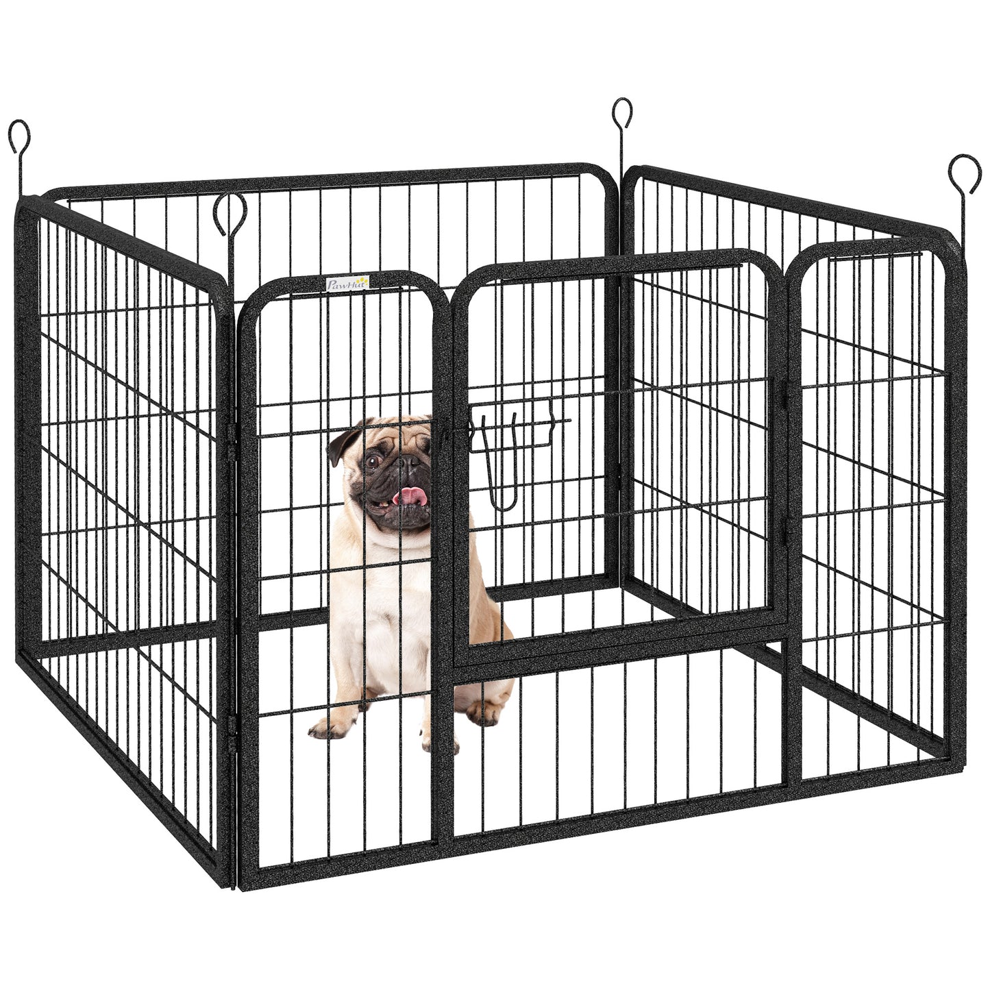 PawHut Parque para Cães com 4 Painéis Parque para Animais de Estimação Dobrável 82x82x60cm com Porta e Fechadura para Exterior e Interior Cinza Escuro