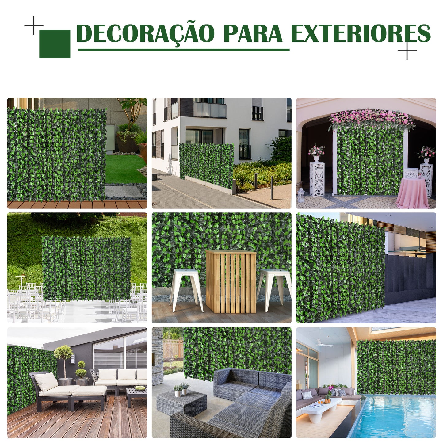 Outsunny Vedação Artificial em Rolo 3x1m Vedação de Privacidade para Balcão Jardim Exterior Planta Decorativa de Parede PE Verde