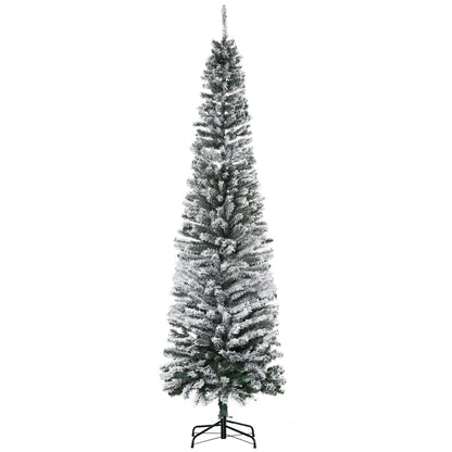 HOMCOM Árvore de Natal 225 cm Árvore de Natal Artificial Nevado com 738 Ramos e Suporte de Metal Árvore de Natal para Sala de Estar Verde e Branco