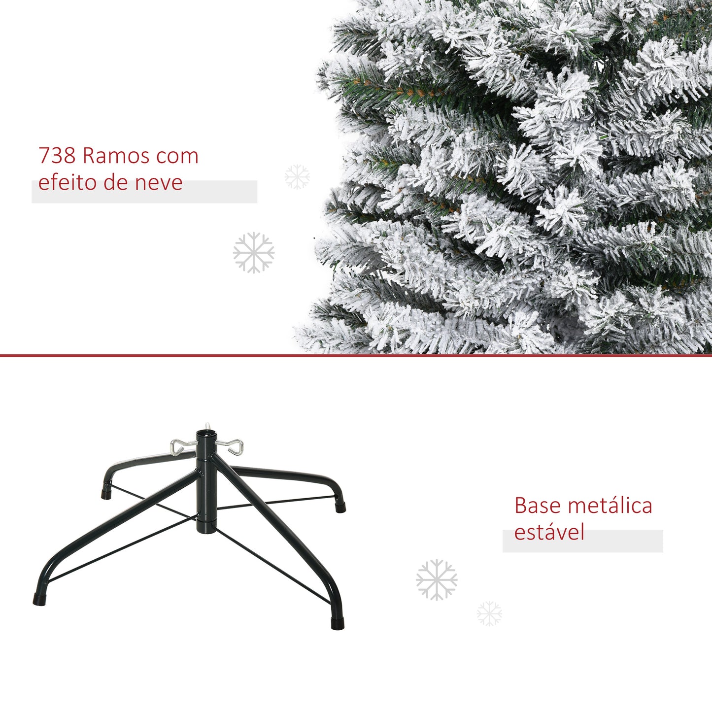 HOMCOM Árvore de Natal 225 cm Árvore de Natal Artificial Nevado com 738 Ramos e Suporte de Metal Árvore de Natal para Sala de Estar Verde e Branco