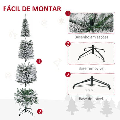 HOMCOM Árvore de Natal 225 cm Árvore de Natal Artificial Nevado com 738 Ramos e Suporte de Metal Árvore de Natal para Sala de Estar Verde e Branco