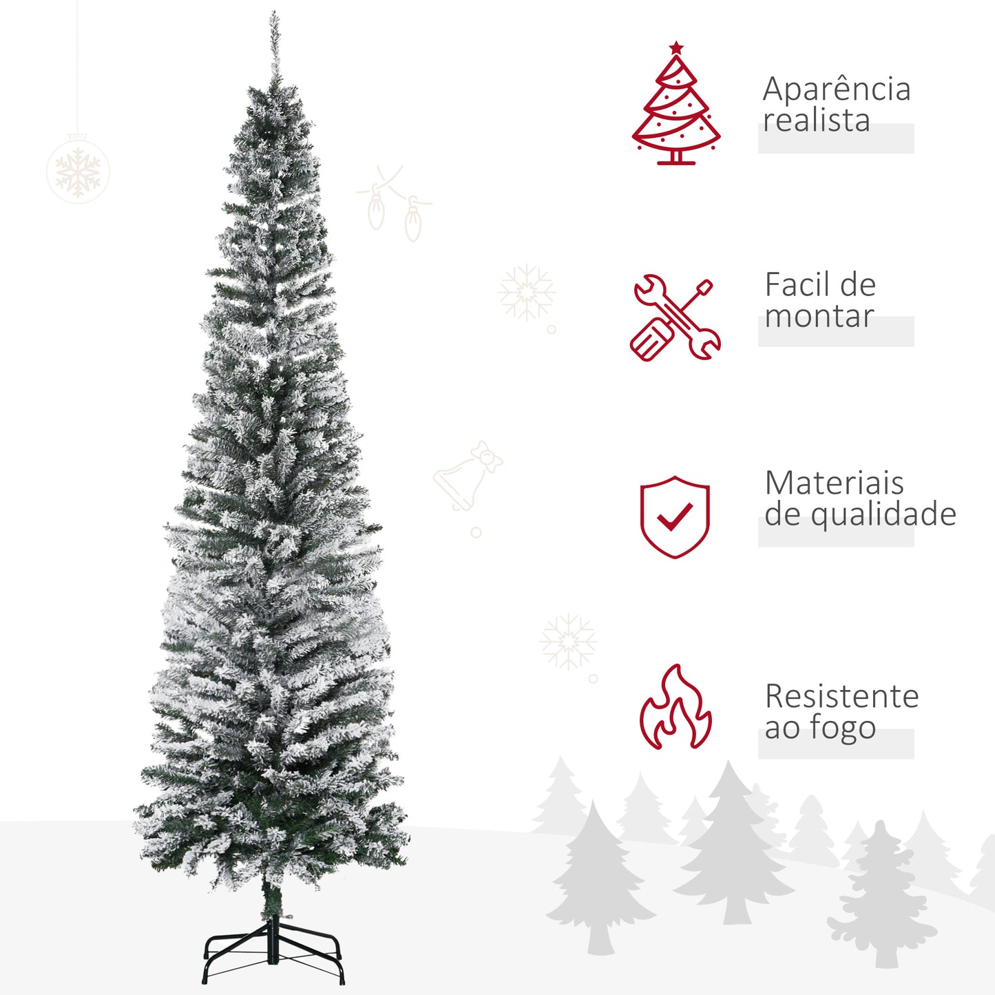 HOMCOM Árvore de Natal 225 cm Árvore de Natal Artificial Nevado com 738 Ramos e Suporte de Metal Árvore de Natal para Sala de Estar Verde e Branco