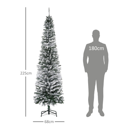 HOMCOM Árvore de Natal 225 cm Árvore de Natal Artificial Nevado com 738 Ramos e Suporte de Metal Árvore de Natal para Sala de Estar Verde e Branco