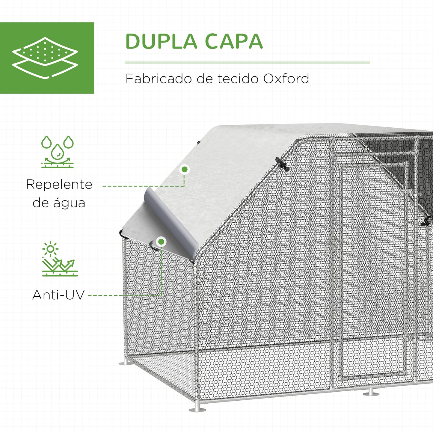 PawHut Galinheiro ao ar livre Gaiola para aves domésticas de metal galvanizado com fechadura e cobertura Oxford 280x190x195cm