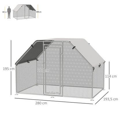 PawHut Galinheiro ao ar livre Gaiola para aves domésticas de metal galvanizado com fechadura e cobertura Oxford 280x190x195cm