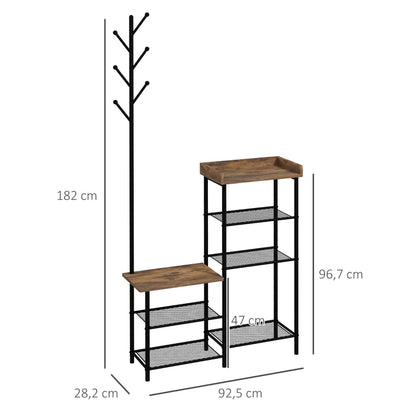 Conjunto de Entrada Zane com Cabide, Banco e Sapateira com Prateleira - Design Rústico