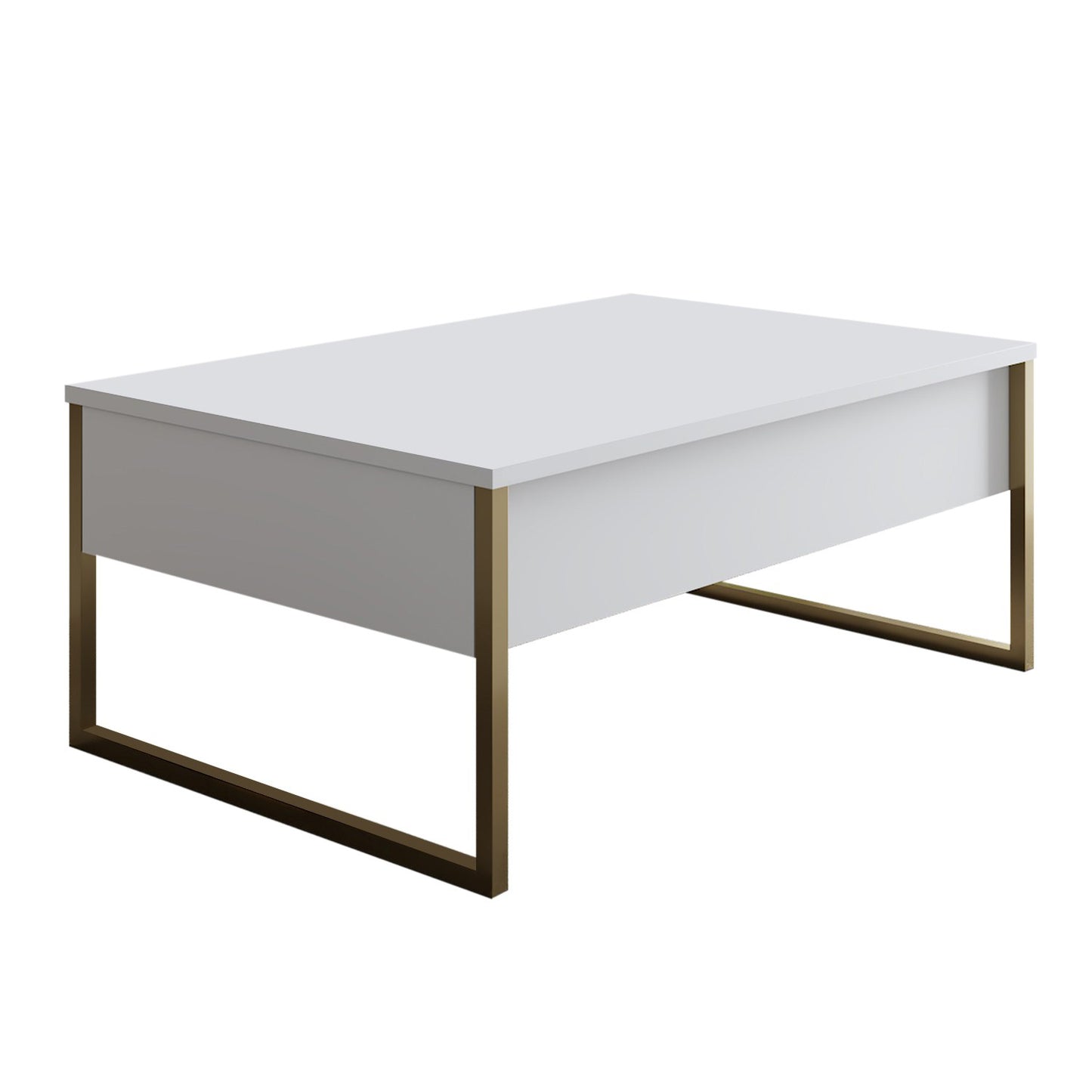 Mesa de Centro "Madrid" – Branco e Dourado - 90x60x40 cm – Design Moderno