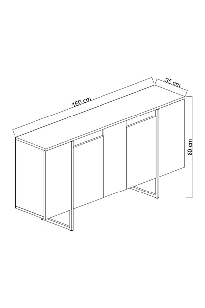 Aparador "Madrid" com 4 Portas - Branco e Preto - 160x80x35 cm - Design Moderno