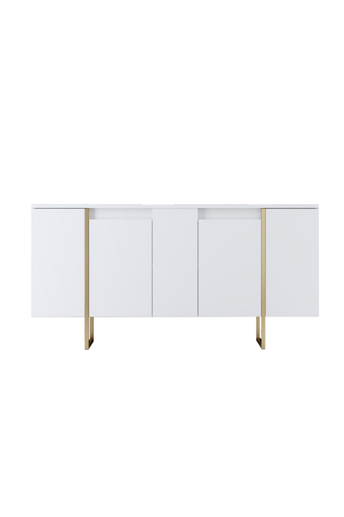 Aparador "Madrid" com 4 Portas - Branco e Dourado - 160x80x35 cm - Design Moderno