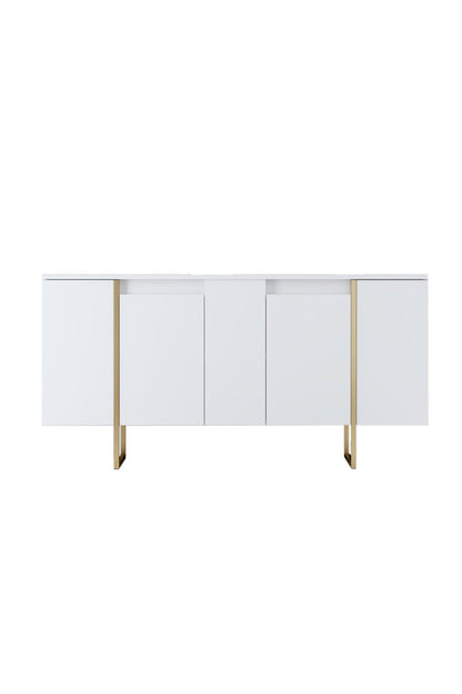 Aparador "Madrid" com 4 Portas - Branco e Dourado - 160x80x35 cm - Design Moderno