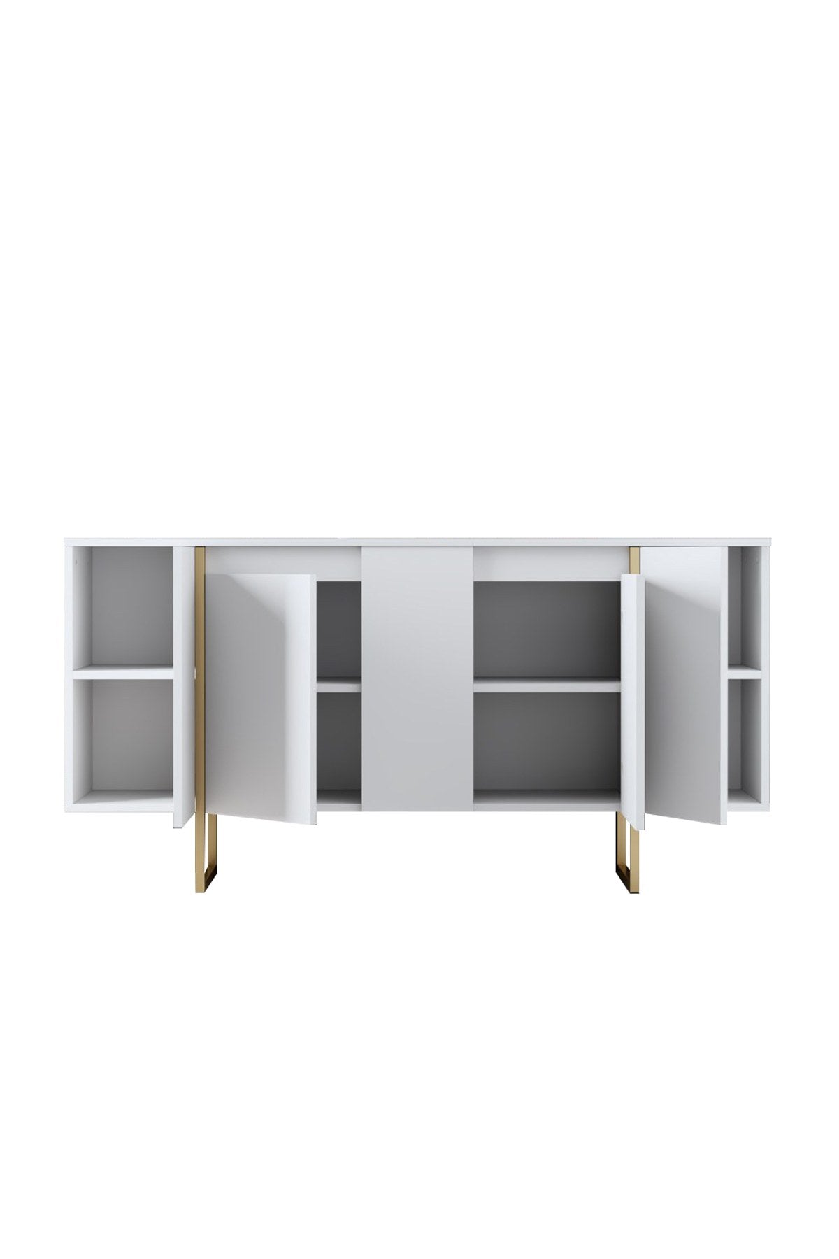 Aparador "Madrid" com 4 Portas - Branco e Dourado - 160x80x35 cm - Design Moderno