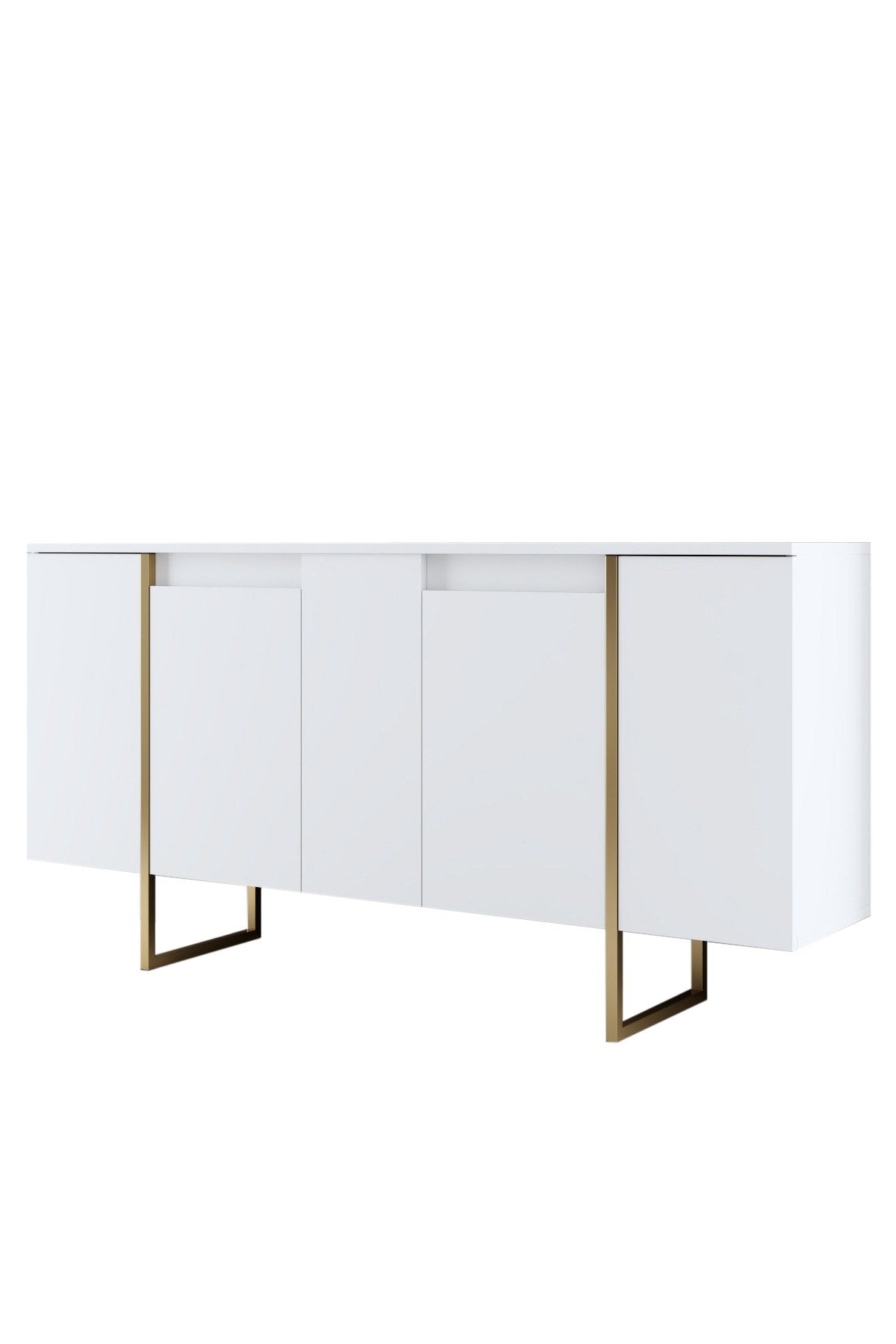 Aparador "Madrid" com 4 Portas - Branco e Dourado - 160x80x35 cm - Design Moderno