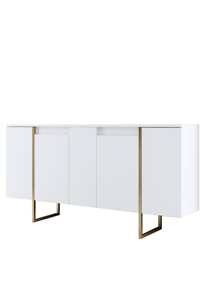 Aparador "Madrid" com 4 Portas - Branco e Dourado - 160x80x35 cm - Design Moderno