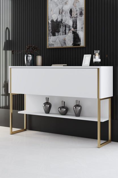 Consola de Entrada "Madrid" – Dourado e Branco - 120x30x80 cm – Design Moderno