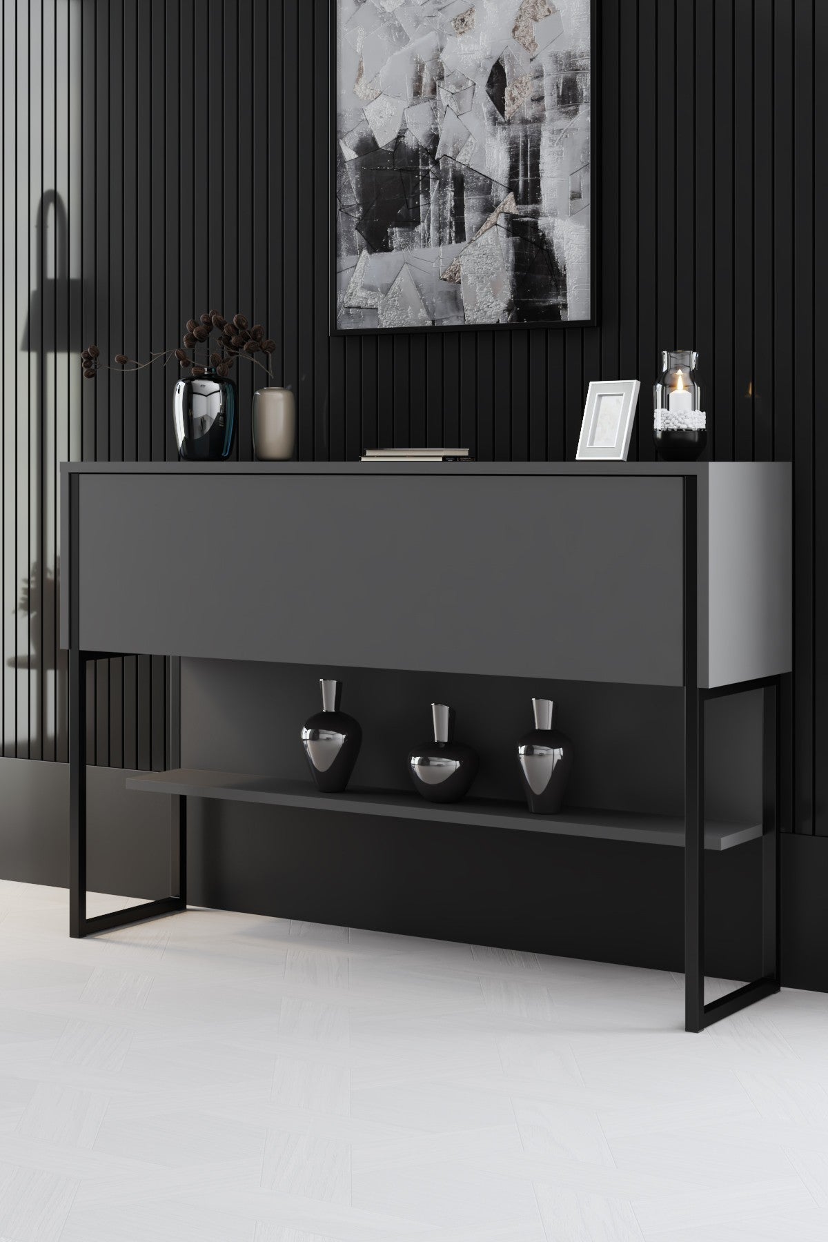 Consola de Entrada "Madrid" – Preto e Antracite - 120x30x80 cm – Design Moderno