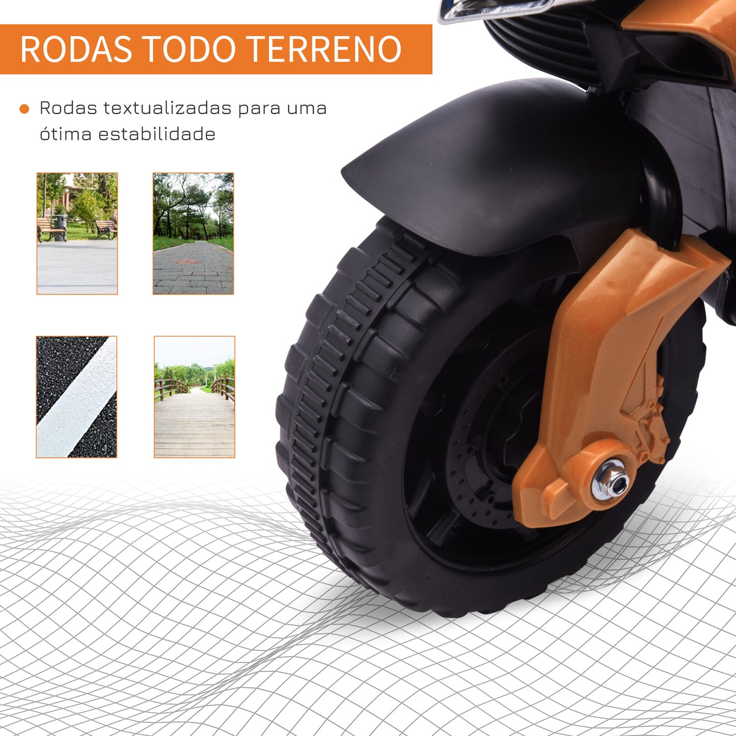 HOMCOM Moto Elétrica para Crianças a partir de 18 Meses 6V com Faróis Buzina 2 Rodas de Equilibrio Velocidade Máx. de 3km/h Motocicleta de Brinquedo 88,5x42,5x49cm Laranja