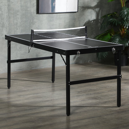 SPORTNOW Mesa de Ping Pong Dobrável de Tamanho Médio com Estrutura de Alumínio Mesa de Ping Pong Portátil para Interior e Exterior 152x76x72 cm Preto