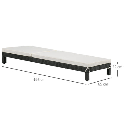 Outsunny Conjunto de 2 Espreguiçadeiras de Jardim de Vime Reclináveis em 5 Posições Carga Máxima 160 kg para Varanda Pátio Exterior 196x65x22 cm Preto e Creme