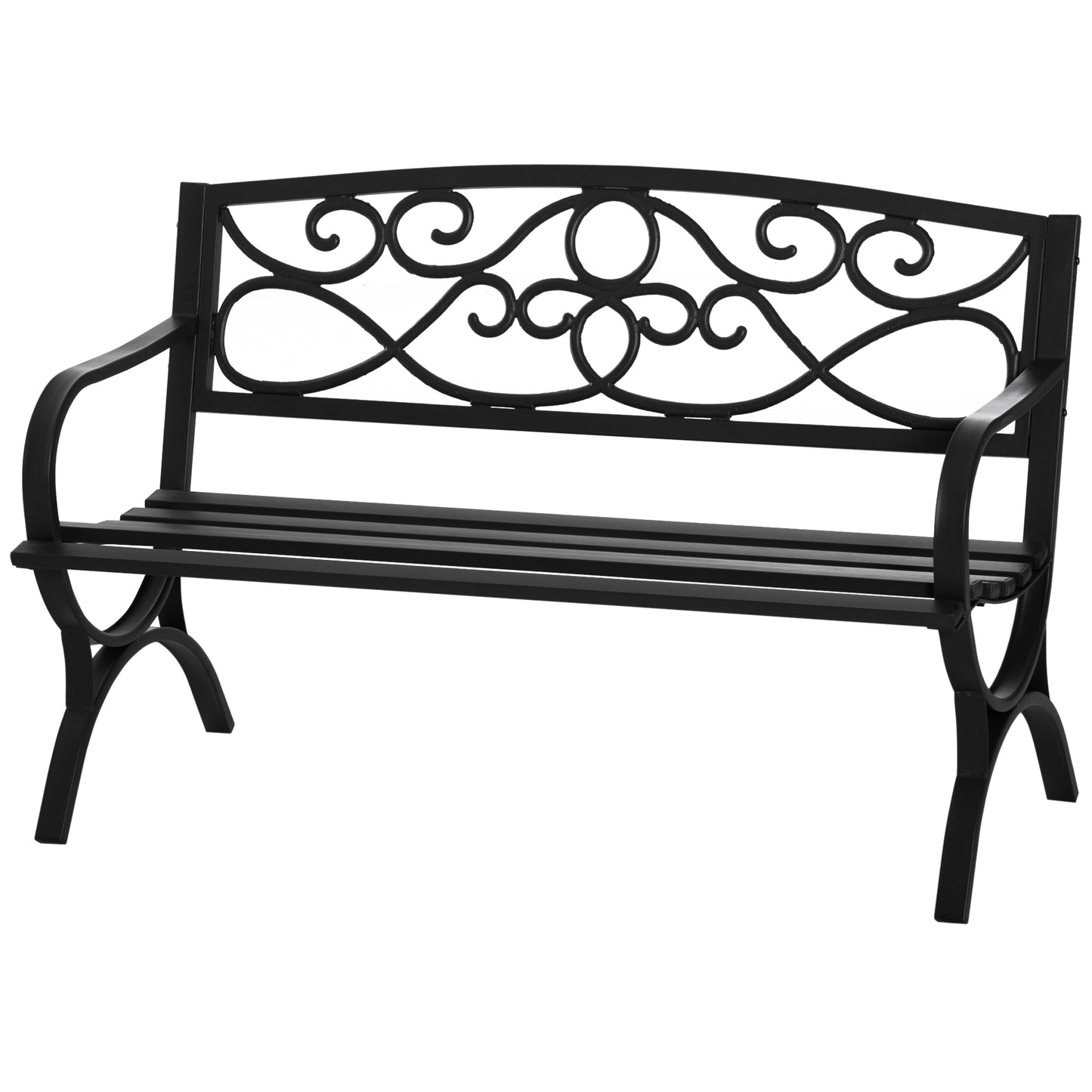 Outsunny Banco de Jardim de 2 Lugares com Encosto e Apoio para os Braços Vintage para Terraço Varanda Pátio Exterior Carga 280kg Ferro Fundido 128x58,5x85cm Preto