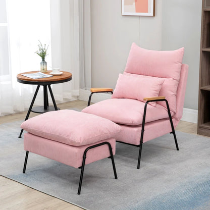 Poltrona Dutti em Veludo Cotelê com Apoio de Pés Reclinável - Rosa - Design Moderno