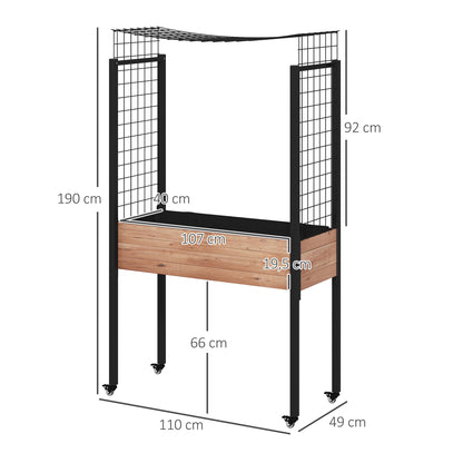 Outsunny Horta Elevada com Rodas Horta Urbana Elevada com Treliça Orifícios de Drenagem para Plantas Trepadeiras Flores 110x49x190 cm Marrom