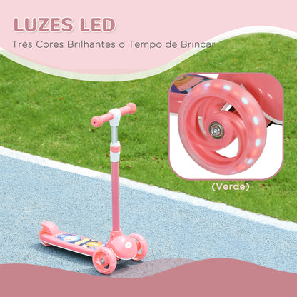 AIYPLAY Trotinete para Crianças de 2-6 Anos Trotinete Infantil Dobrável Trotinete com 3 Rodas LED Altura Ajustável Carga 25 kg 52x29x63-76 cm Rosa