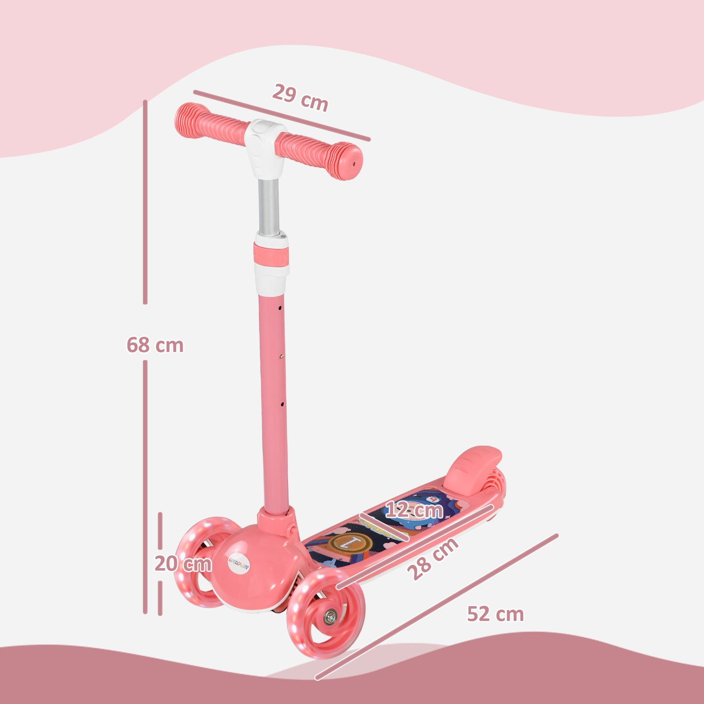 AIYPLAY Trotinete para Crianças de 2-6 Anos Trotinete Infantil Dobrável Trotinete com 3 Rodas LED Altura Ajustável Carga 25 kg 52x29x63-76 cm Rosa