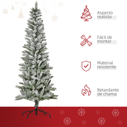 HOMCOM Árvore de Natal 180cm Neve Artificial com 394 Ramos Ignífugos de PVC Base Dobrável e Suporte de Aço Decoração de Natal para Interiores Ø60x180cm Verde e Branco