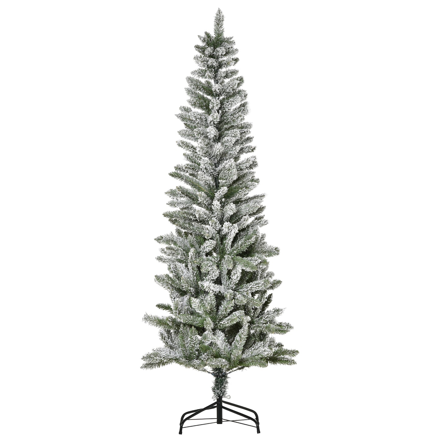 HOMCOM Árvore de Natal 180cm Neve Artificial com 394 Ramos Ignífugos de PVC Base Dobrável e Suporte de Aço Decoração de Natal para Interiores Ø60x180cm Verde e Branco