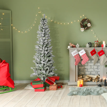 HOMCOM Árvore de Natal 180cm Neve Artificial com 394 Ramos Ignífugos de PVC Base Dobrável e Suporte de Aço Decoração de Natal para Interiores Ø60x180cm Verde e Branco