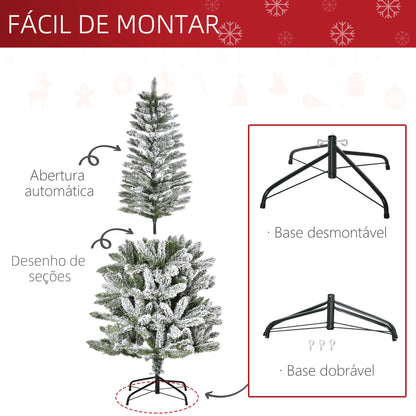 HOMCOM Árvore de Natal 180cm Neve Artificial com 394 Ramos Ignífugos de PVC Base Dobrável e Suporte de Aço Decoração de Natal para Interiores Ø60x180cm Verde e Branco