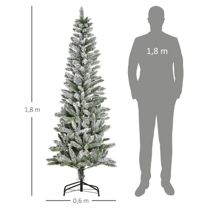 HOMCOM Árvore de Natal 180cm Neve Artificial com 394 Ramos Ignífugos de PVC Base Dobrável e Suporte de Aço Decoração de Natal para Interiores Ø60x180cm Verde e Branco