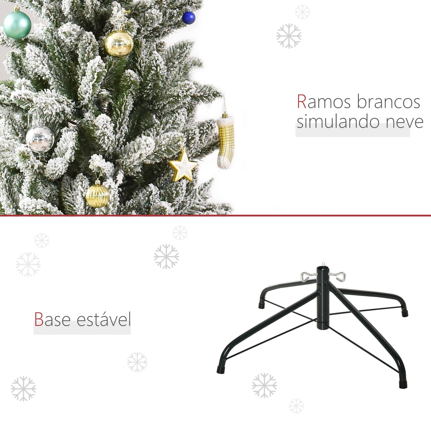 HOMCOM Árvore de Natal 180cm Neve Artificial com 394 Ramos Ignífugos de PVC Base Dobrável e Suporte de Aço Decoração de Natal para Interiores Ø60x180cm Verde e Branco