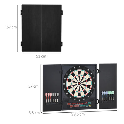 Alvo eletrônico digital para até 8 jogadores com 12 dardos e 30 pontas com portas de tela de LED 27 jogos diferentes 51x6,5x57 cm Preto