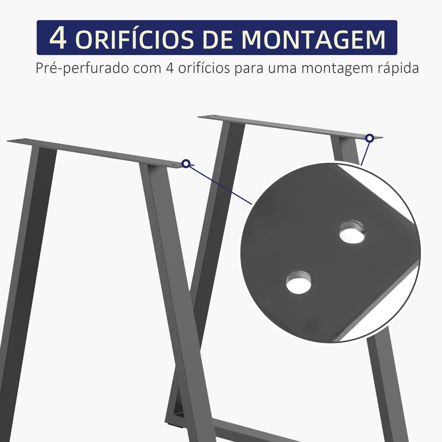 HOMCOM Conjunto de 2 Pés para Mesa 72x6x72cm Pés para Móveis de Aço para Suporte com Base Protetoras e Parafusos Preto