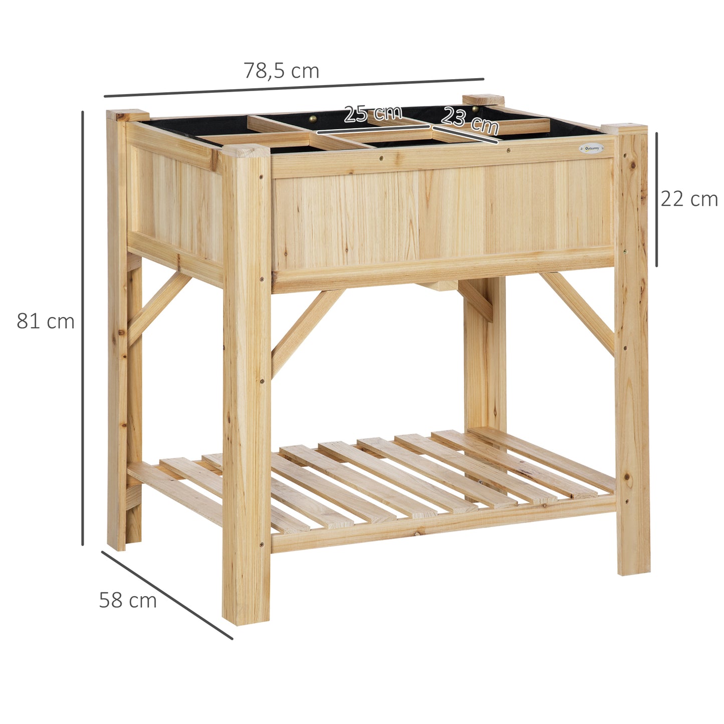 Outsunny Horta Vertical de Madeira 120x60x81cm Mesa de Cultivo com 6 Compartimentos e Prateleira Inferior para Plantas Flores Jardim Terraço Exterior Natural