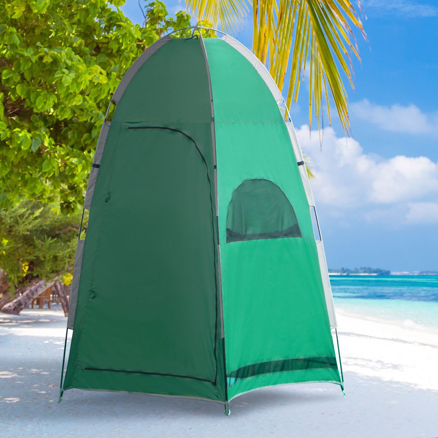 Outsunny Tenda de Duche Portátil Tenda de Privacidade Emergente 122x122x213 cm UPF30+ Trocador para Campismo Sanita Verde