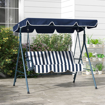 Outsunny Baloiço de Jardim de 3 Lugares com Almofada Toldo Ajustável e Estrutura de Metal para Balcão Terraço Patio Carga Máx. 300kg 172x110x153cm Azul e Branco