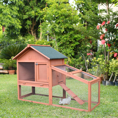 PawHut Casa para Coelhos de Madeira Coelheira para Exterior Teto de Tela de Asfáltica 144x64,5x100 cm Madeira